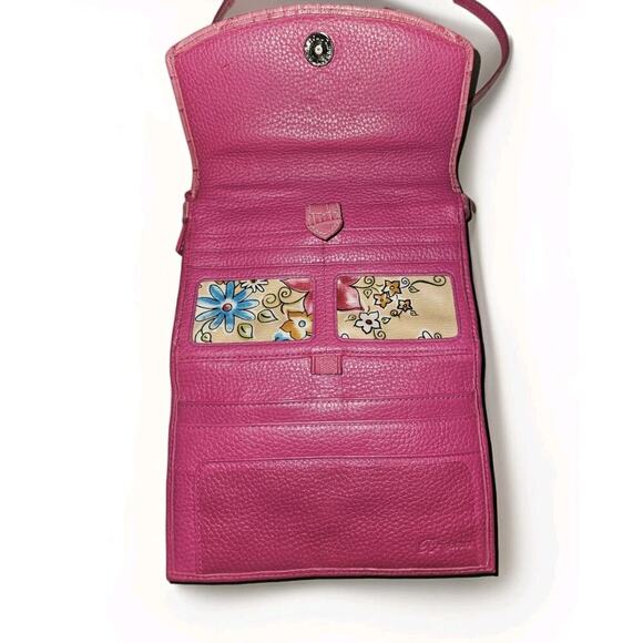 Brighton Pink Leather Croc Embossed Flap Bifold Crossbody Bag Wallet 7.5x6x2.75 - Picture 9 of 11